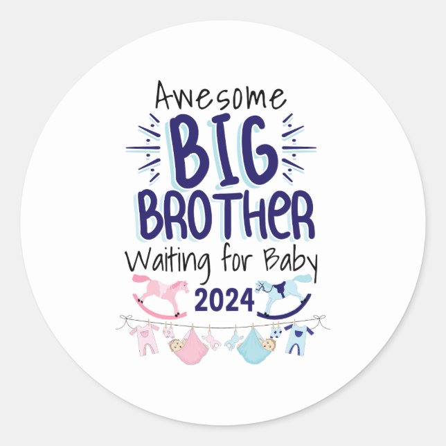 2024 New Big Brother Waiting for Baby Sibling Classic Round Sticker (Front)