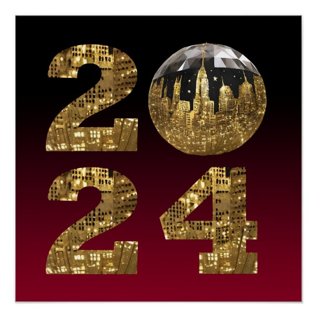 2024 New Year-Ball-NYC Gold & Red- Poster (Front)