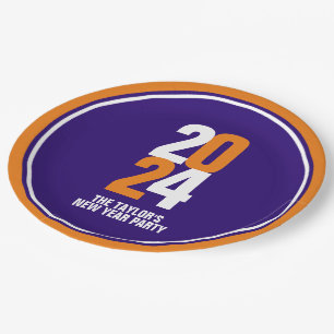 2024 new year event custom orange white dark blue paper plate