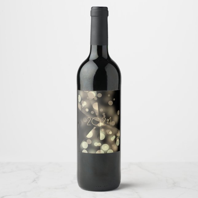 2024 new year with golden bubbles wine label (Front)