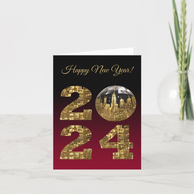 2024 New Years Eve-Gold & Red- Holiday Card (Front)