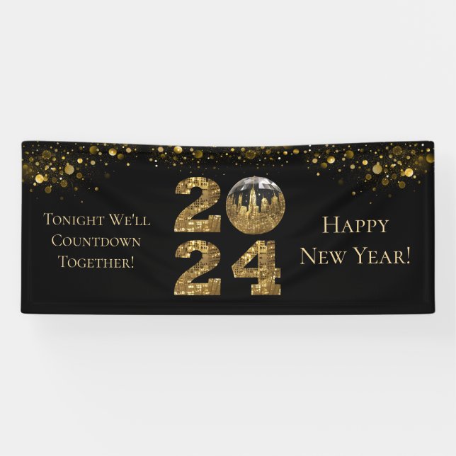 2024 New Years Eve Party--Ball-NYC Gold- Banner (Horizontal)