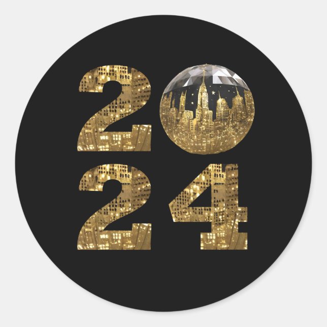 2024 New Years Eve Party-Ball-NYC Gold- Classic Round Sticker (Front)