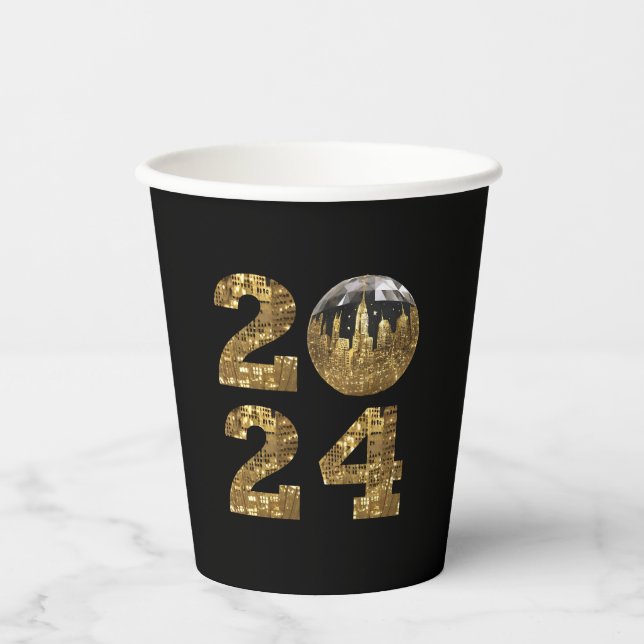 2024 New Year's Eve Party-Ball-NYC Gold- Paper Cups (Front)