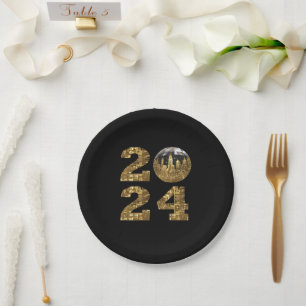 2024 New Year's Eve Party-Ball-NYC Gold- Paper Plate