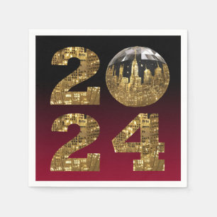 2024 New Years Eve Party-Ball-NYC Gold & Red Napkin