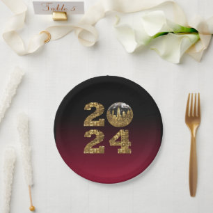 2024 New Year's Eve Party-Ball-NYC Gold & Red- Paper Plate