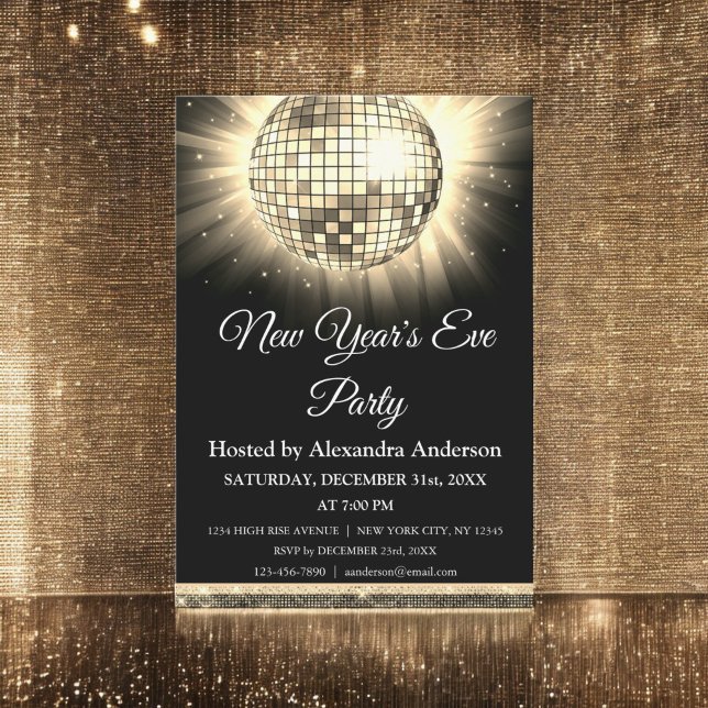 2024 New Year's Eve Party Gold Disco Ball Invitation (Creator Uploaded)