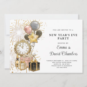 2024 New Year's Eve Party Gold Glitter Invitation