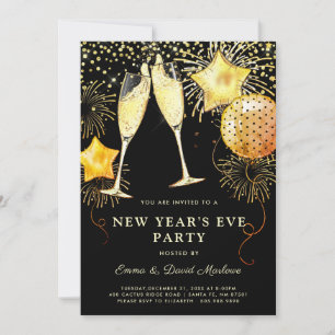2024 New Year's Eve Party Gold Glitter On Black  Invitation