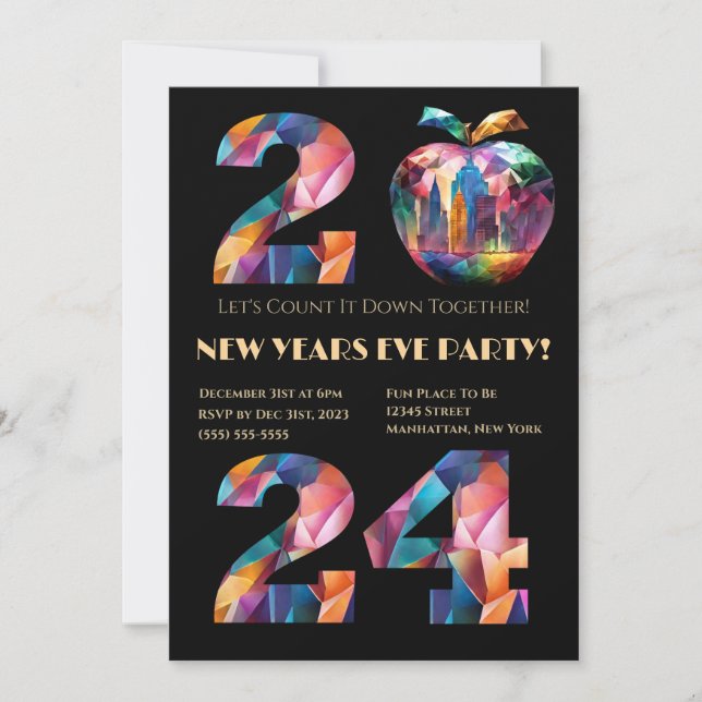 2024 New Year's Eve Party Invitation-Colourful- Invitation (Front)