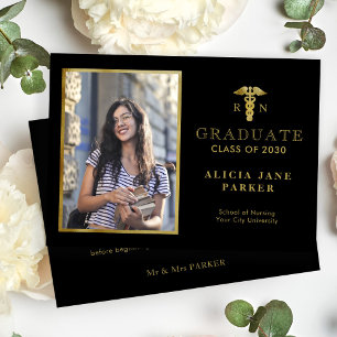 2024 Nursing school graduation gold elegant photo Announcement