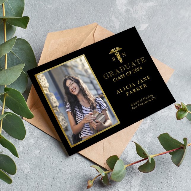 2024 Nursing school graduation gold elegant photo Announcement (Creator Uploaded)