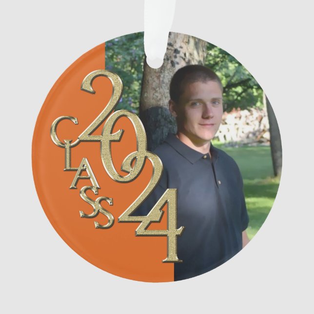 2024 Orange and Gold Graduation Photo Ornament (Front)