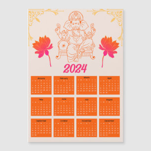 2024 Orange Calendar - Lord Ganpati Magnetic Card