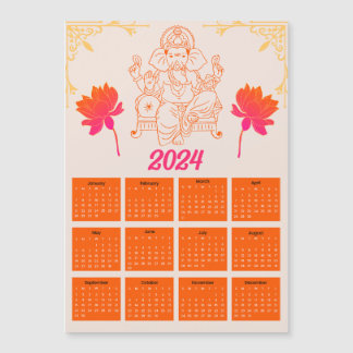2024 Orange Calendar - Lord Ganpati Magnetic Card
