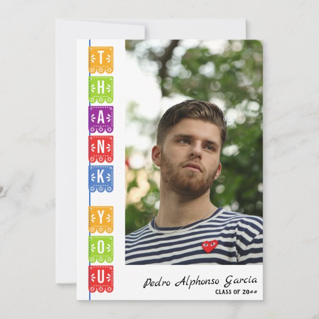 2024 Papel Picado Mexican Fiesta Graduation Party Thank You Card (Front)