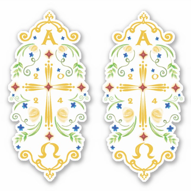 2024 Paschal Candle Blue Flowers Sticker (Front)