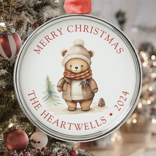2024 Personalised Cute Bear Merry Christmas Metal Tree Decoration (Creator Uploaded)
