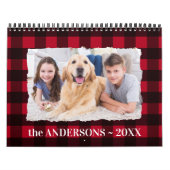 2024 Personalised Dog Pet Photos Red Buffalo Plaid Calendar (Cover)