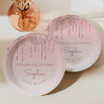 2024 Personalised Pink Glitter Drip Graduation Paper Plate<br><div class="desc">These chic, elegant graduation party paper plates feature a sparkly pink faux glitter drip border and pink ombre background. Personalise them with the graduate's name in rose pink handwriting script, with the word "Congratulations" above and the class year below in sans serif font. Ideal for high school or college graduation....</div>