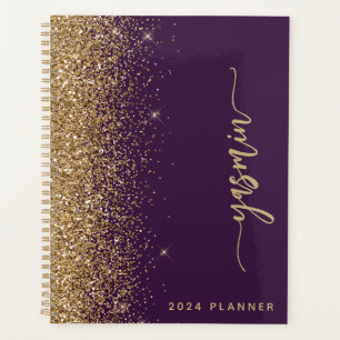 2024 Personalised Purple Gold Glitter Planner