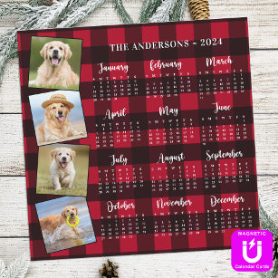 2024 Personalised Red Plaid Pet Photos Calendar