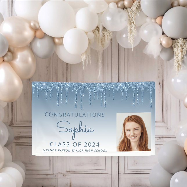 2024 Photo Blue Glitter Drip Graduation Banner (Creator Uploaded)