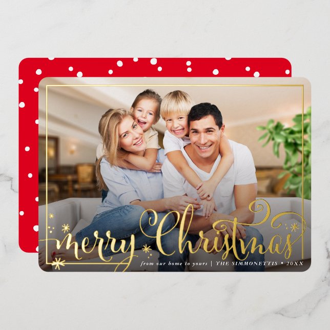2024 PHOTO FRAME fun calligraphy Merry Christmas Foil Holiday Card (Front/Back)