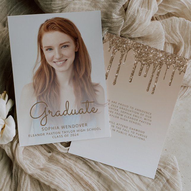 2024 Photo Gold Glitter Graduation Announcement (Creator Uploaded)