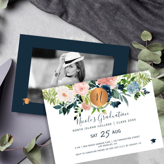 2024 PHOTO graduation party elegant floral Invitation (Creator Uploaded)