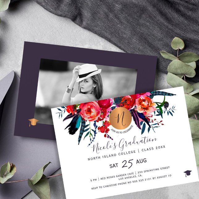 2024 PHOTO graduation party elegant floral Invitation (Creator Uploaded)