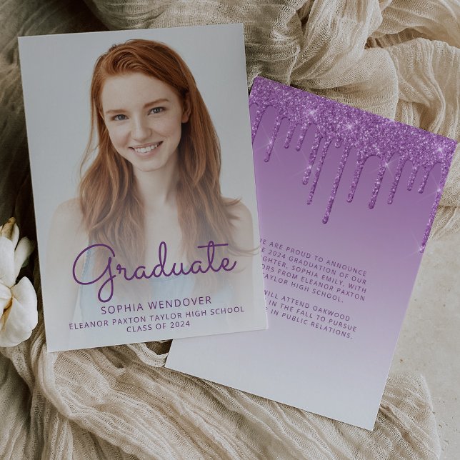 2024 Photo Purple Glitter Graduation Announcement (Creator Uploaded)