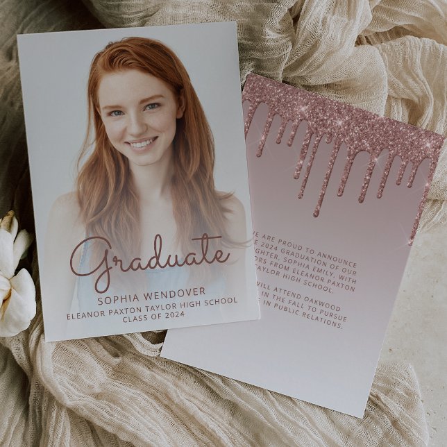2024 Photo Rose Gold Glitter Grad Announcement (Creator Uploaded)