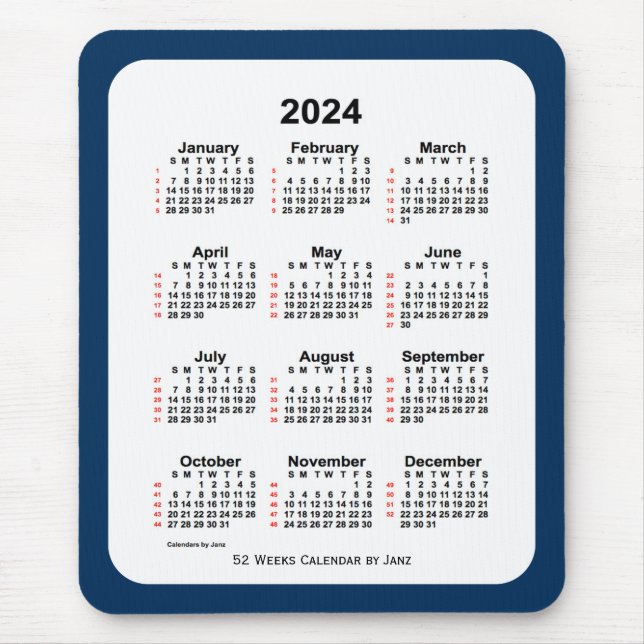 2024 Police Box Blue 52 Week Calendar by Janz Mouse Mat (Front)