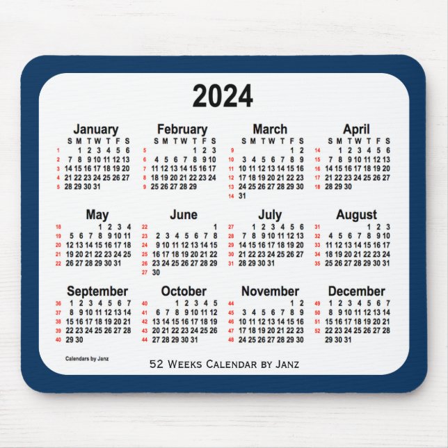 2024 Police Box Blue 52 Weeks Calendar by Janz Mouse Mat (Front)