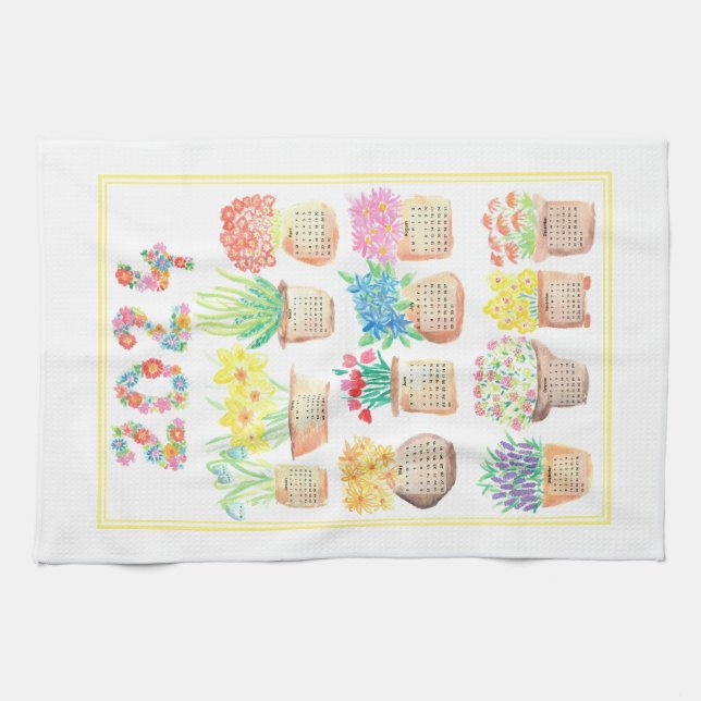 2024 Pretty Calendar Kitchen Tea Towel Flowers (Horizontal)