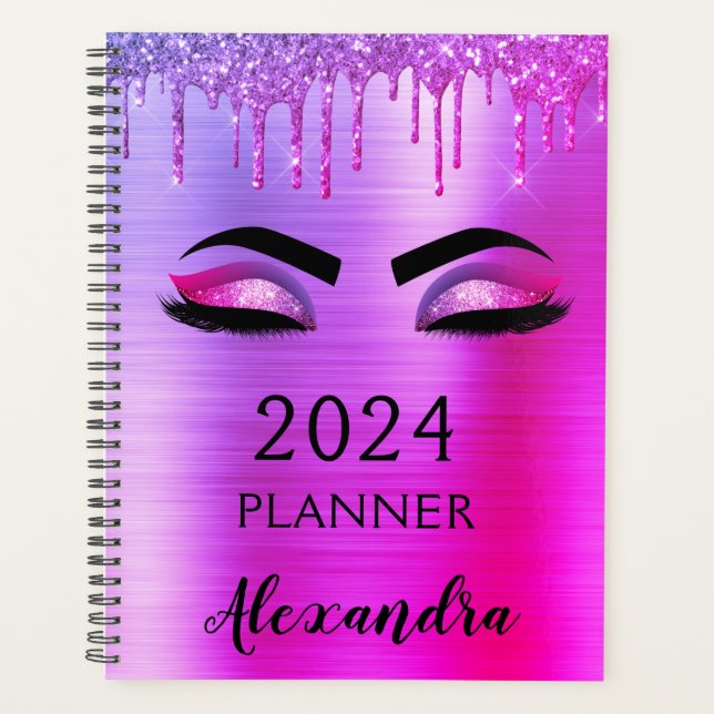2024 Purple Glitter Sparkle Eyelashes Glam Planner (Front)