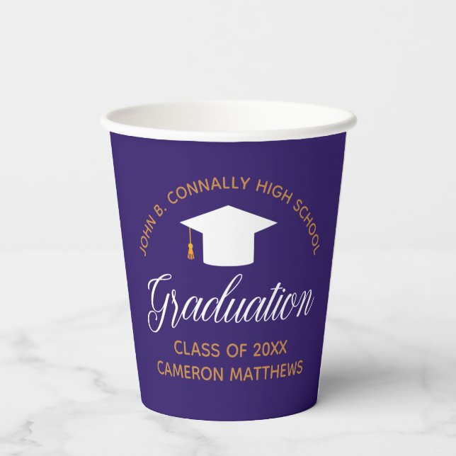 2024 Purple Gold Graduation Custom Graduate Party Paper Cups (Back)
