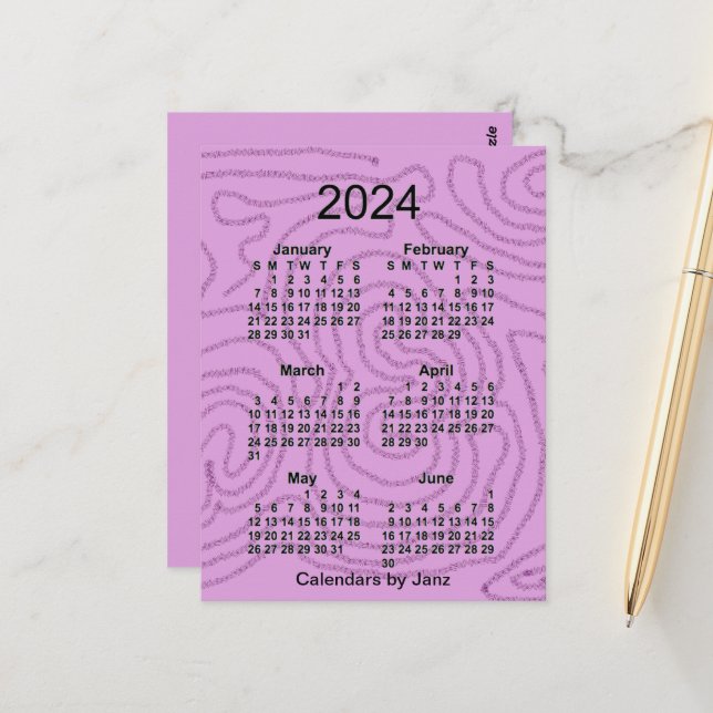 2024 Purple Maze 6 Month Mini Calendar by Janz Postcard (Front/Back In Situ)