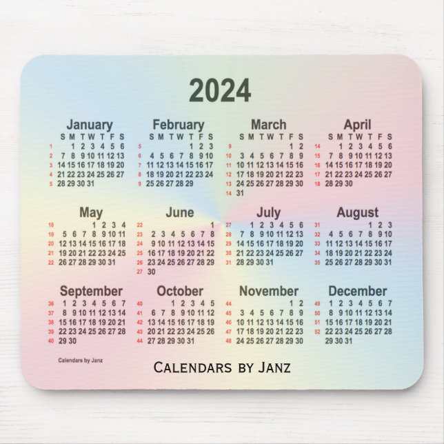 2024 Rainbow Cloud 52 Weeks Calendar by Janz Mouse Mat (Front)