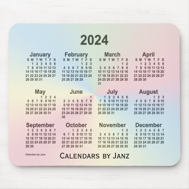 2024 Rainbow Cloud Calendar by Janz Mouse Mat (Front)