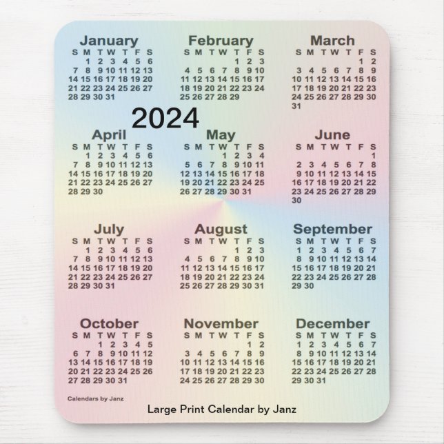 2024 Rainbow Cloud Large Print Calendar by Janz Mouse Mat (Front)