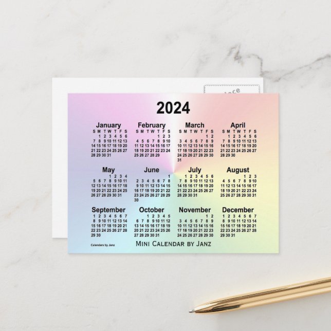 2024 Rainbow Cloud Mini Calendar by Janz Postcard (Front/Back In Situ)