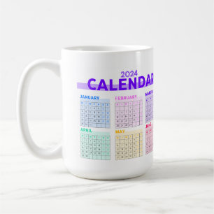 2024 Rainbow Colourful Full Year Monthly Calendar Coffee Mug