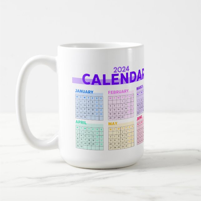 2024 Rainbow Colourful Full Year Monthly Calendar Coffee Mug (Left)