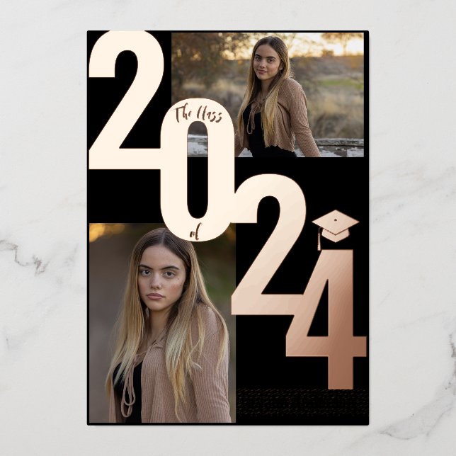 2024 Real Foil Rose Gold Graduation Photo  (Front)