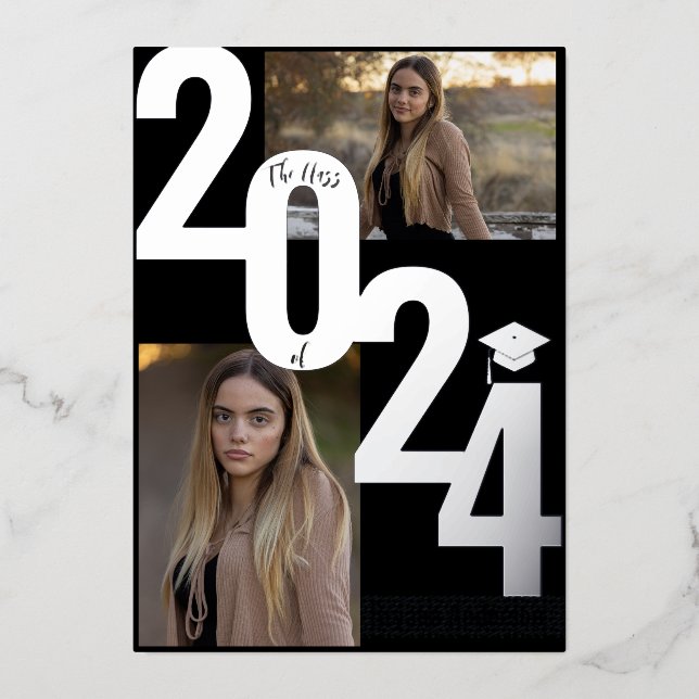 2024 Real Foil Silver Metallic Graduation Photo  (Front)