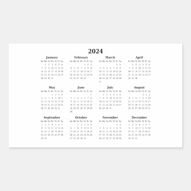 2024 Rectangular Monthly Calendar     Rectangular Sticker (Front)