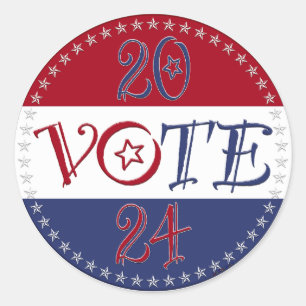 2024 Red and Blue VOTE Script Classic Round Sticker